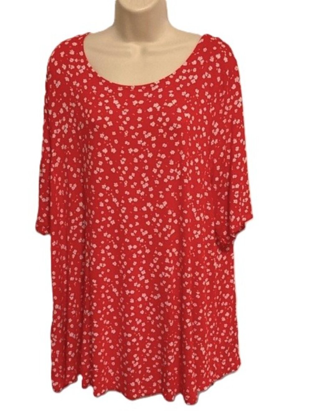 LANE BRYANT Red White Ditsy Floral Top Back Keyhole Detail Plus Size 18 20